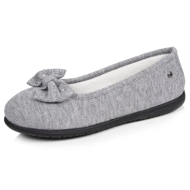 isotoner-chaussons-ballerines-femme-gris-n-ud-iris-everywear image 1