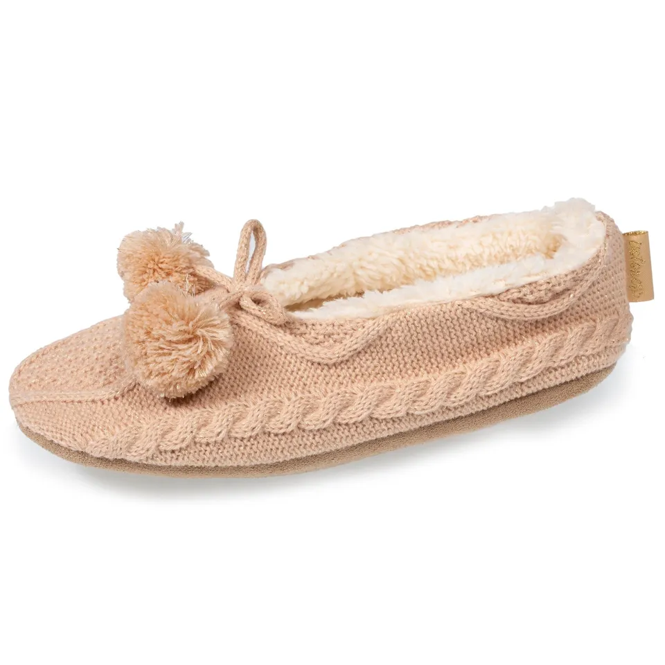 isotoner-chaussettes-chaussons-femme-pompons-sherpa-beige image 1