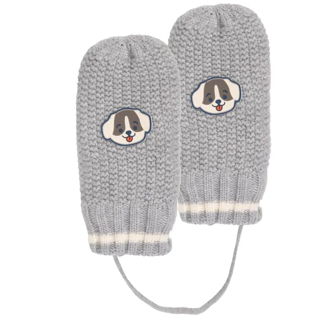 isotoner-moufles-enfant-2-4-ans-gris-maille-ultra-doux-patch-chien image 1