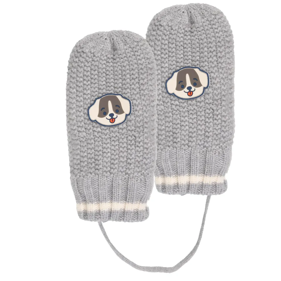 isotoner-moufles-enfant-2-4-ans-gris-maille-ultra-doux-patch-chien image 1