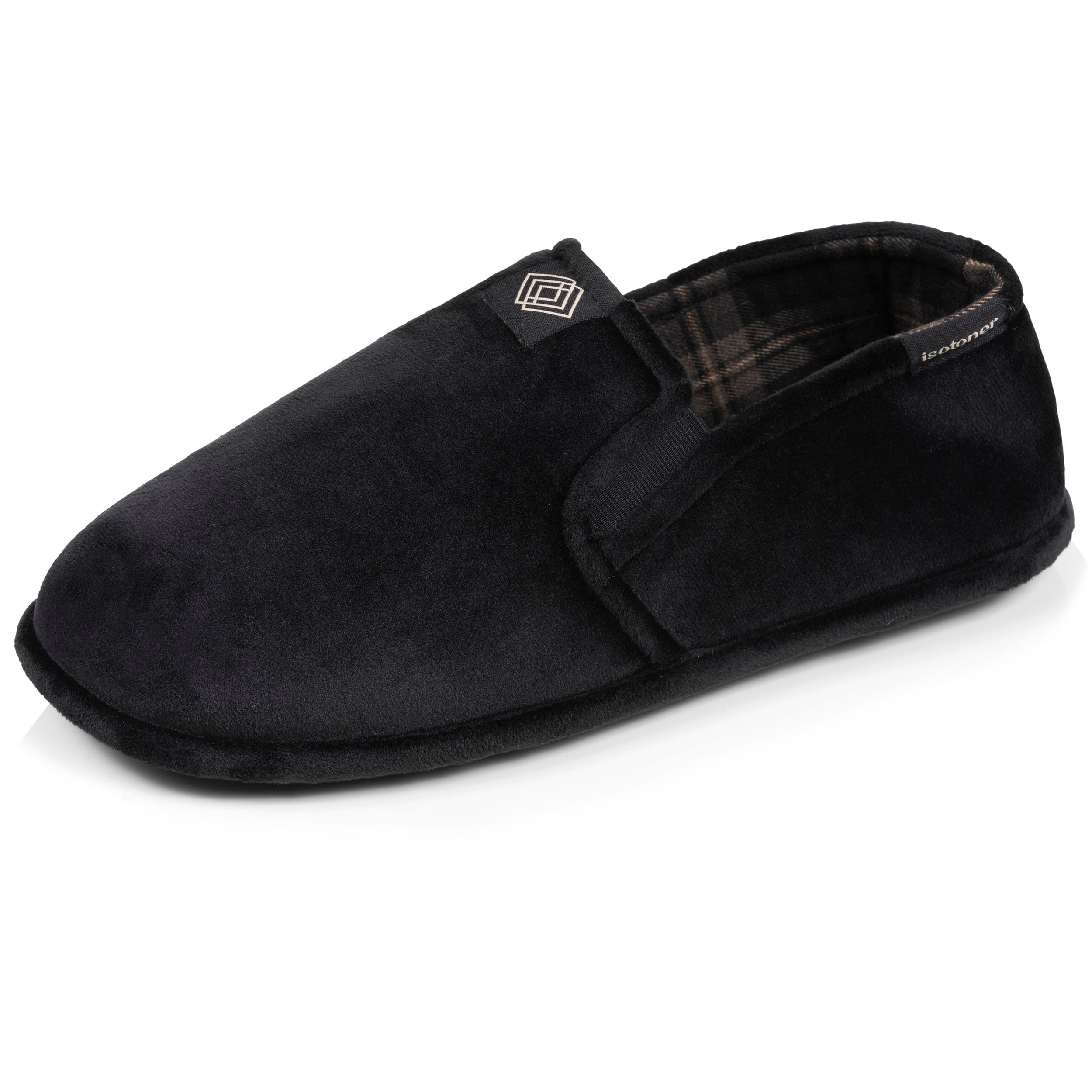 isotoner-chaussons-sans-g-nes-homme-noir-tartan-lastiqu-s image 1