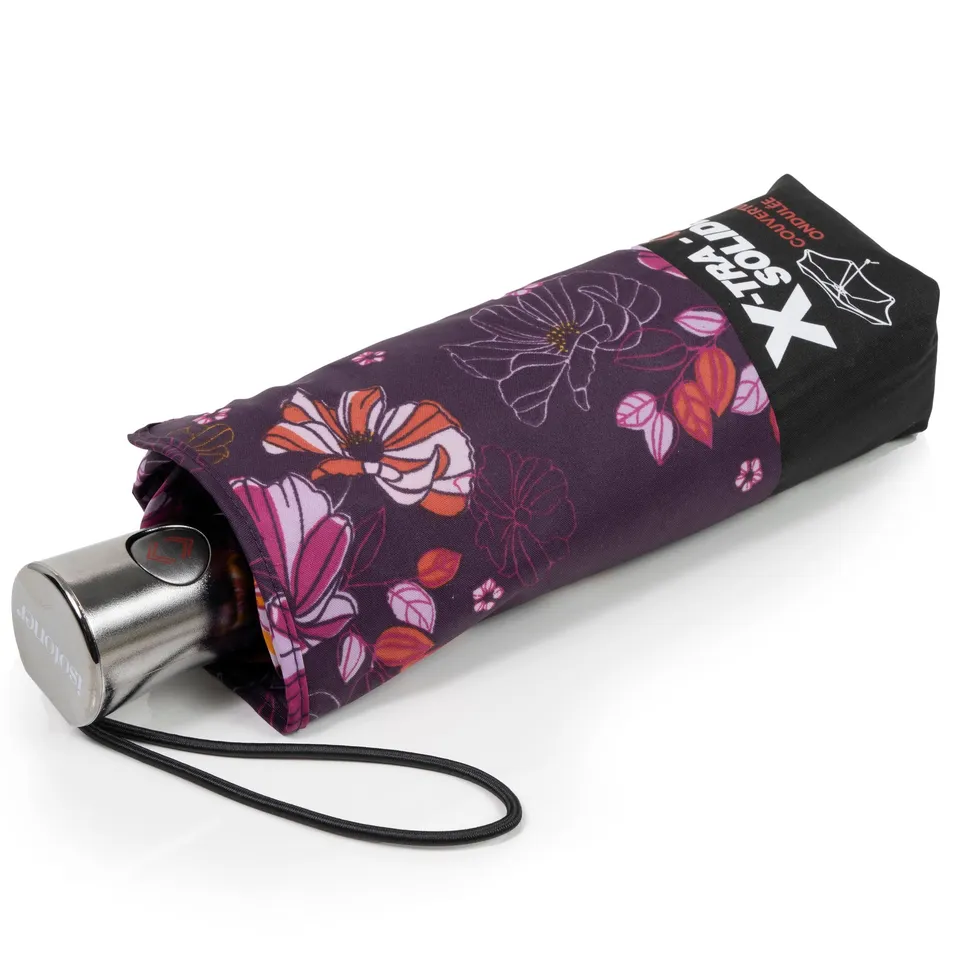 isotoner-parapluie-x-tra-solide-23-cm-fleurs-aubergine image 1