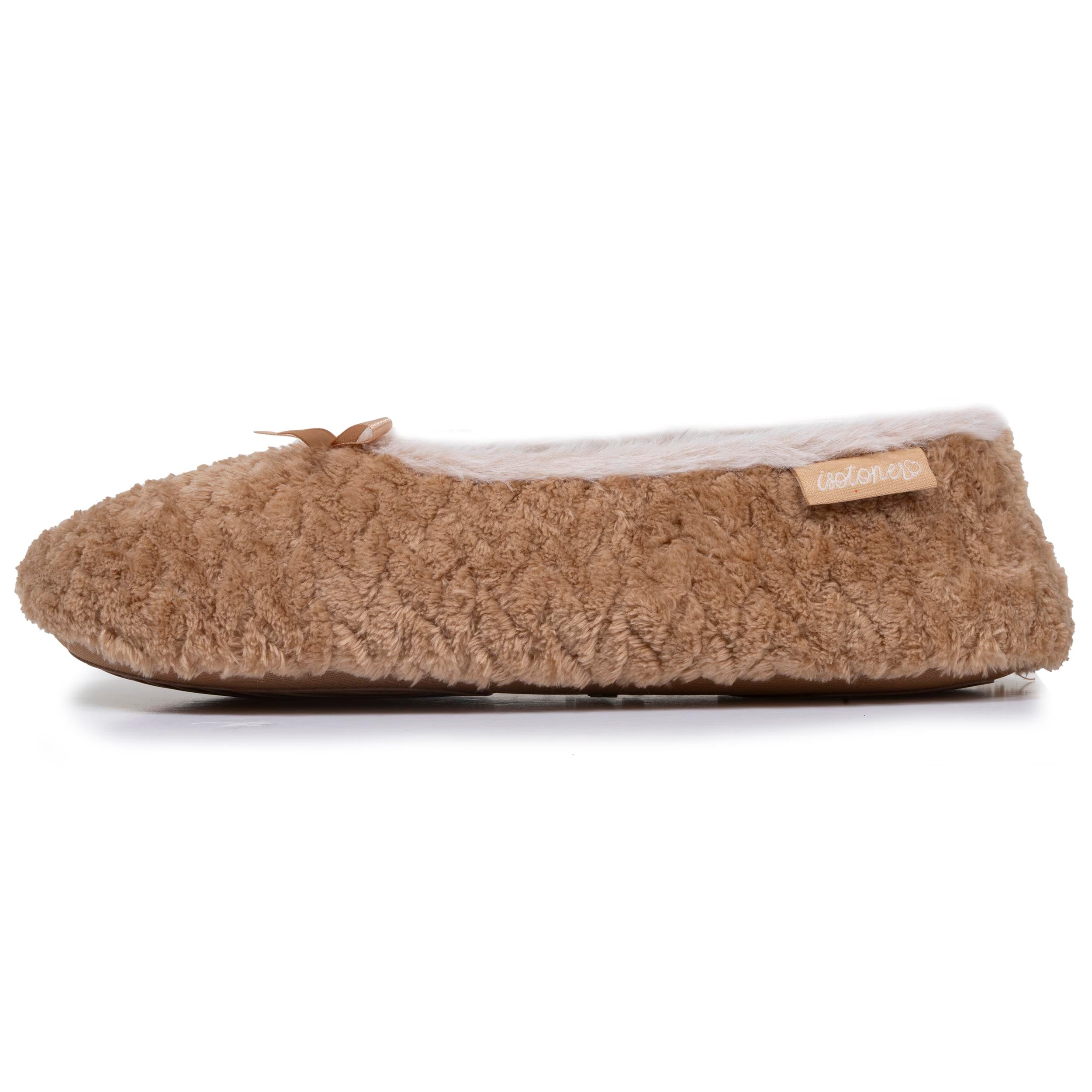 isotoner-chaussons-ballerines-textur-s-femme-camel image 3