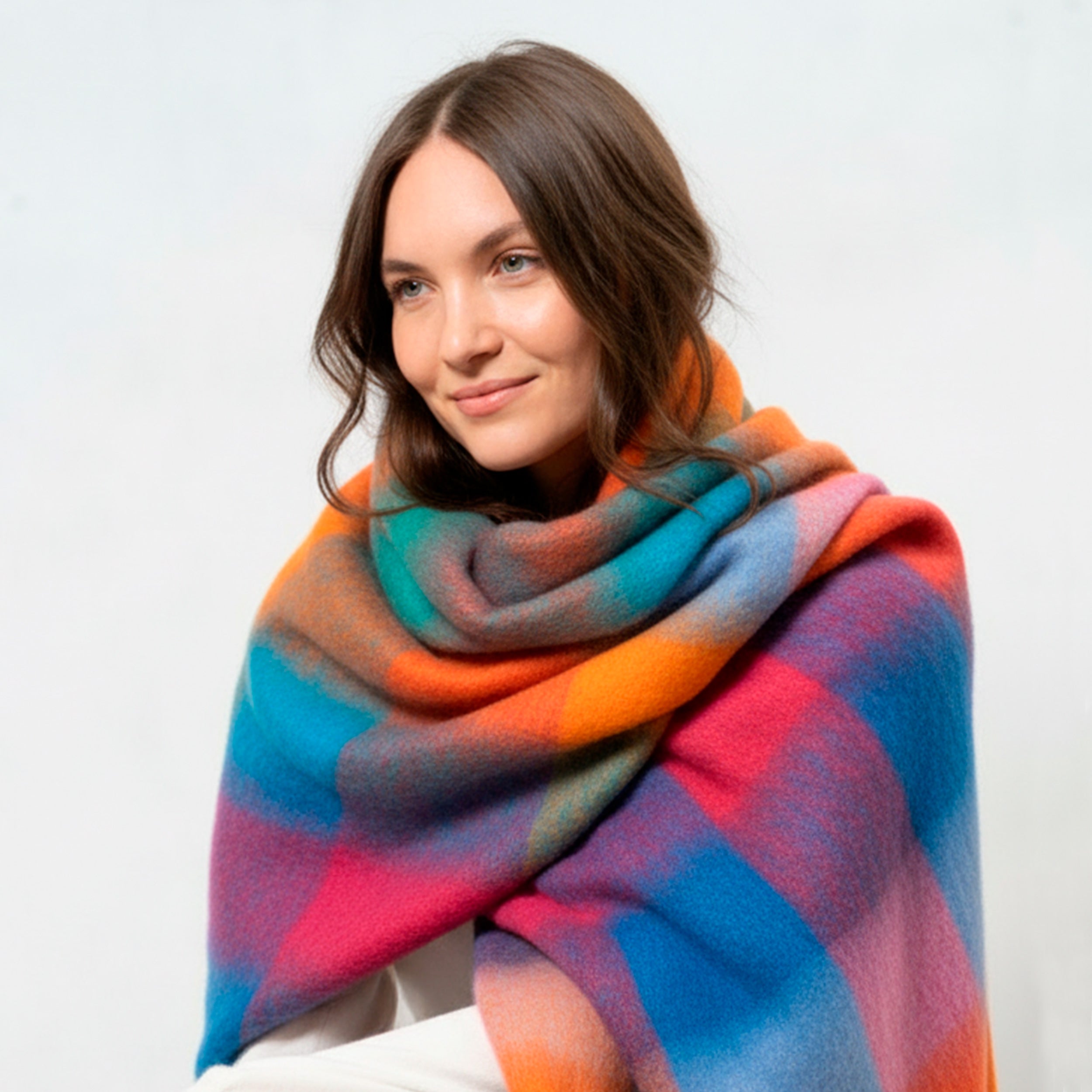 isotoner-echarpe-plaid-femme-avec-franges-multicolore-200x60-cm image 2