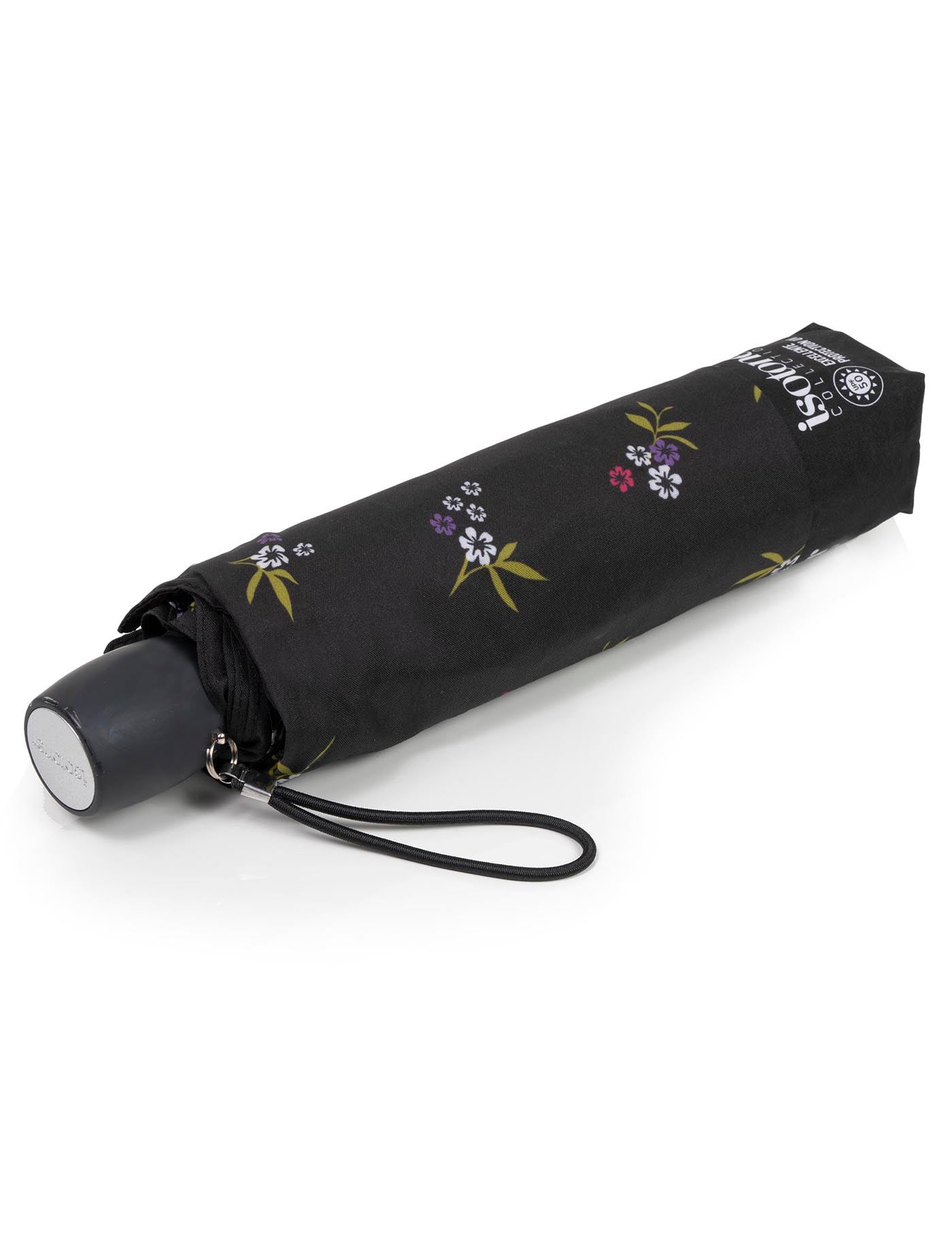 isotoner-parapluie-ombrelle-noir-petites-fleurs-upf50 image 6
