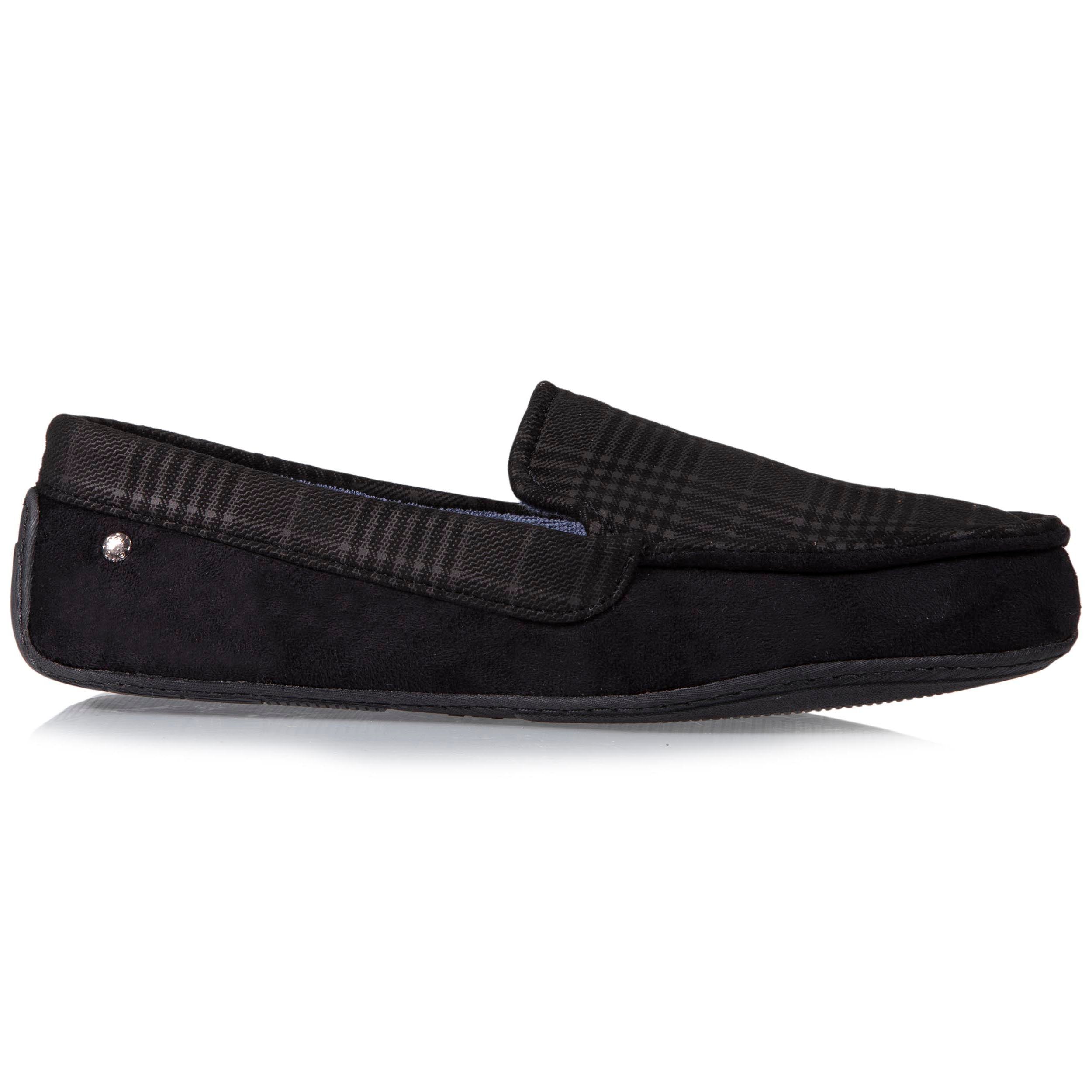 isotoner-chaussons-mocassins-homme-noir-tartan-semelle-gomme image 8