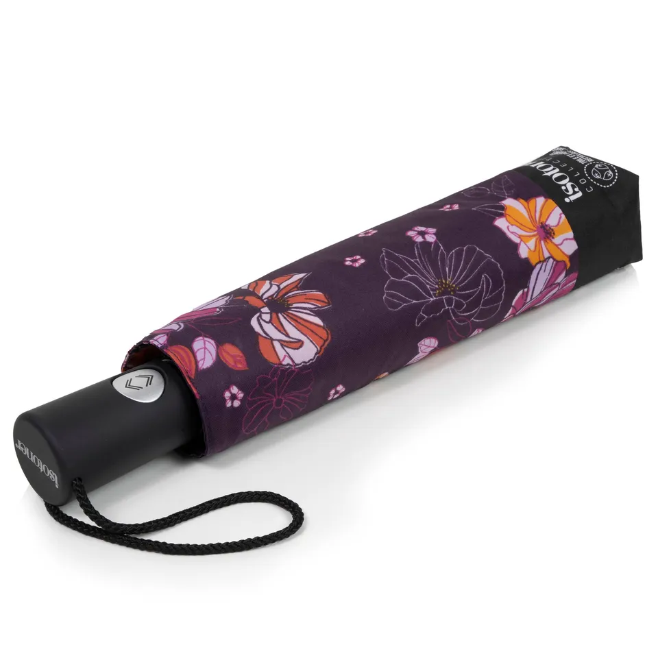 isotoner-parapluie-auto-fleurs-aubergine-compact-premium image 1