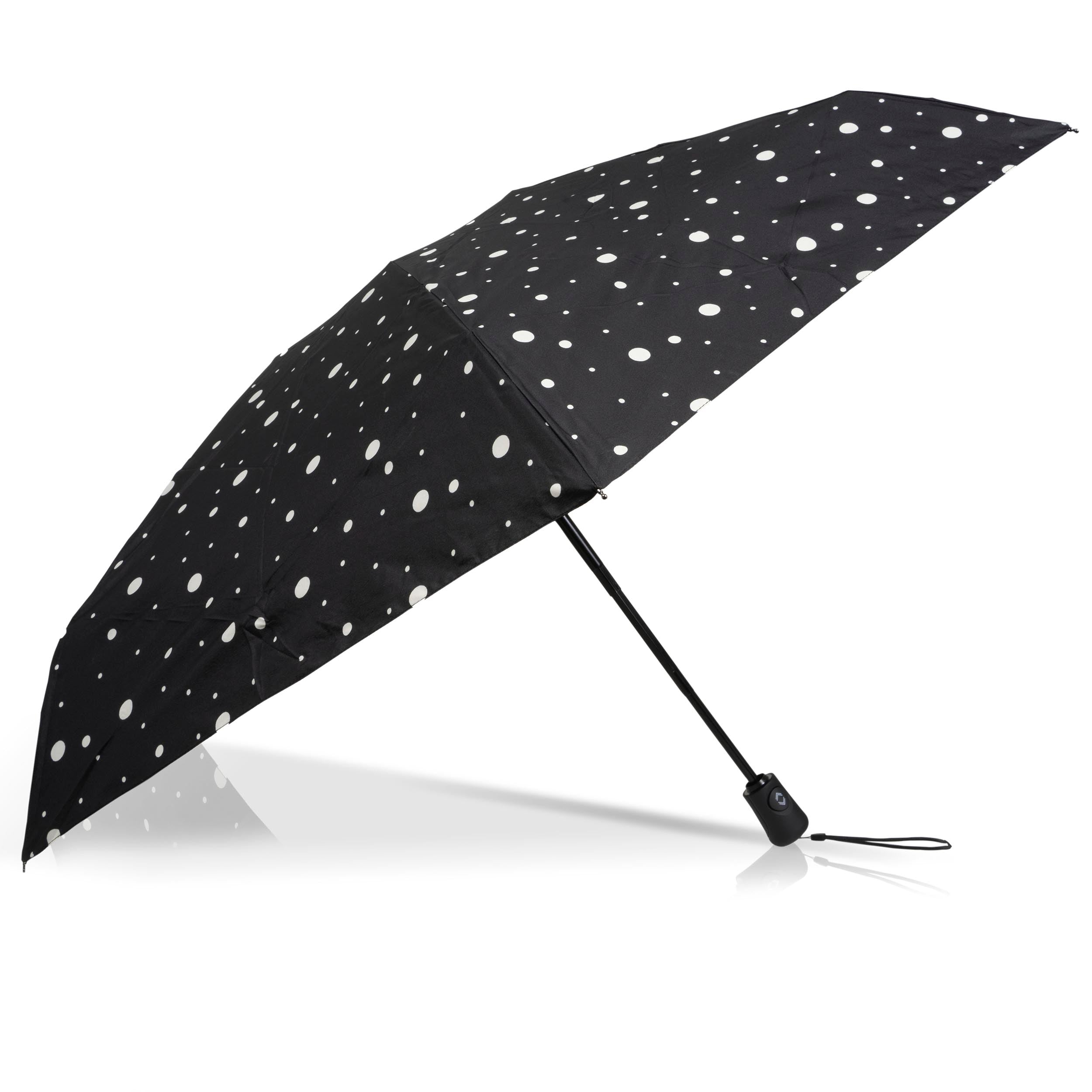 isotoner-parapluie-mini-auto-pois-noir-jaune image 2