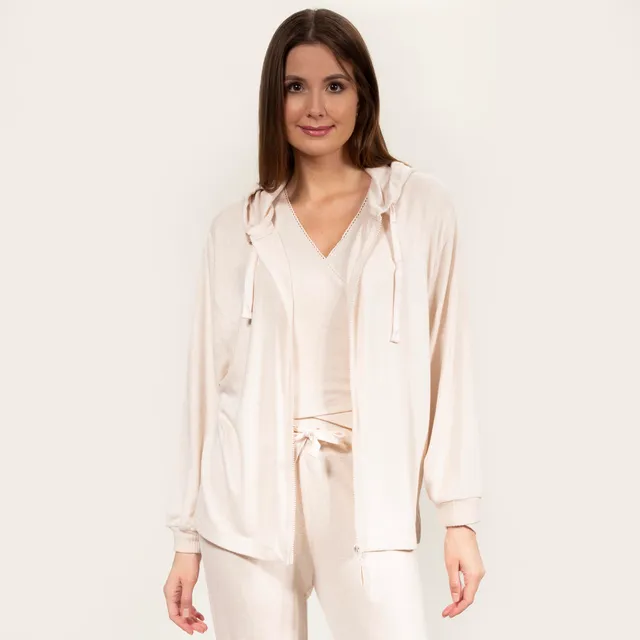 isotoner-sweat-shirt-capuche-femme-beige-homewear-ultra-doux image 1