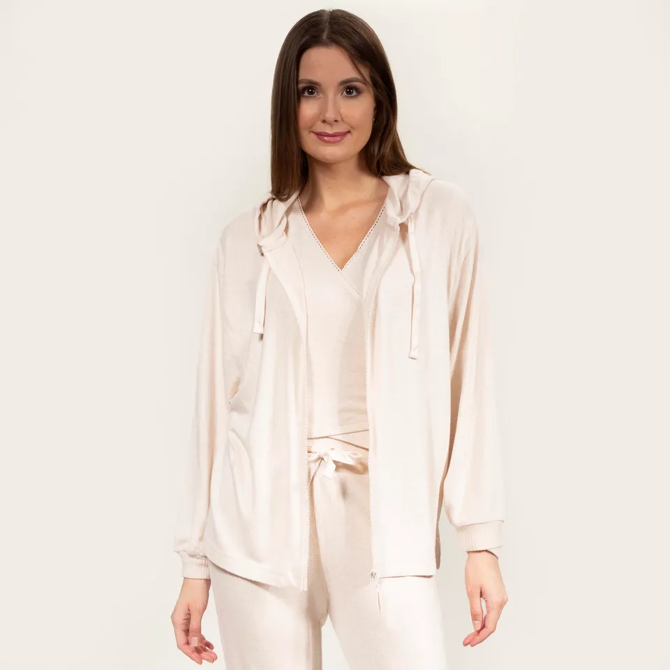 isotoner-sweat-shirt-capuche-femme-beige-homewear-ultra-doux image 1