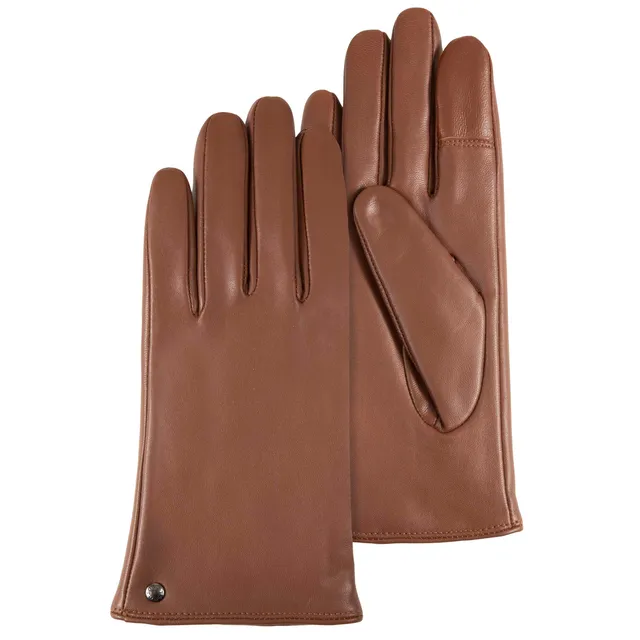 isotoner-gants-femme-tactiles-cuir-chaud-cognac image 1