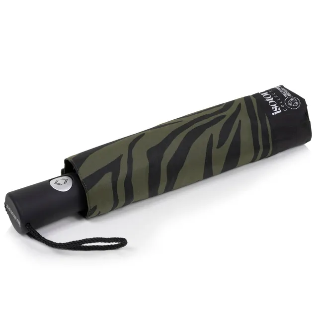 isotoner-parapluie-auto-z-bre-kaki-ouverture-automatique image 1