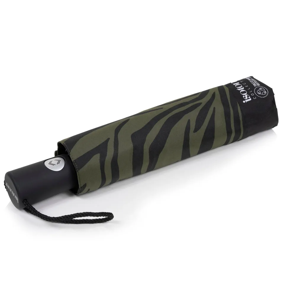 isotoner-parapluie-auto-z-bre-kaki-ouverture-automatique image 1