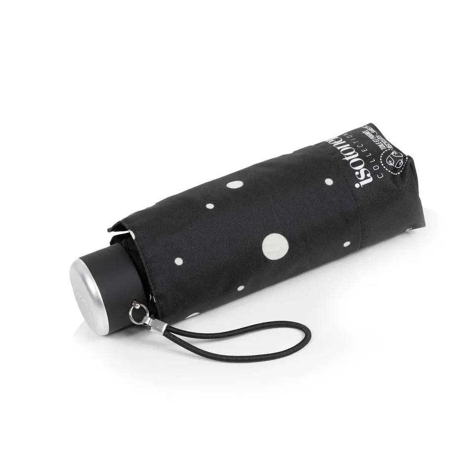 isotoner-parapluie-mini-slim-pois-noir-jaune image 1