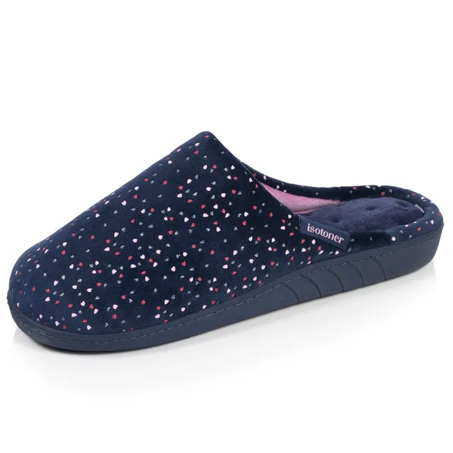 isotoner-chaussons-mules-femme-pois-marine image 1