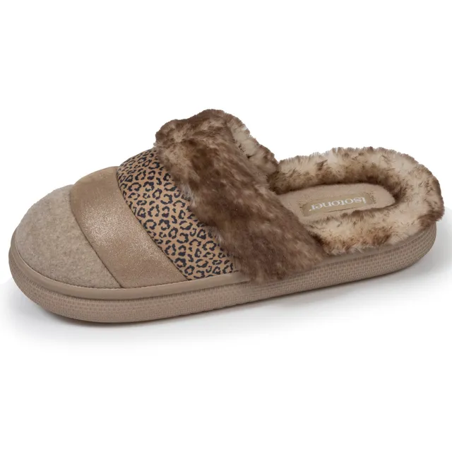 isotoner-chaussons-mules-femme-bloup-l-opard-beige-confort-nuage image 1