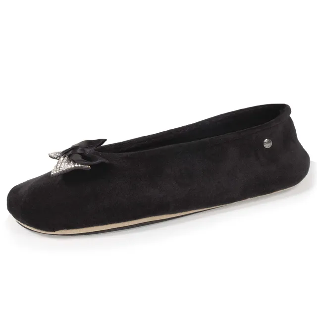isotoner-chaussons-ballerines-femme-n-ud-bijou-noir image 1