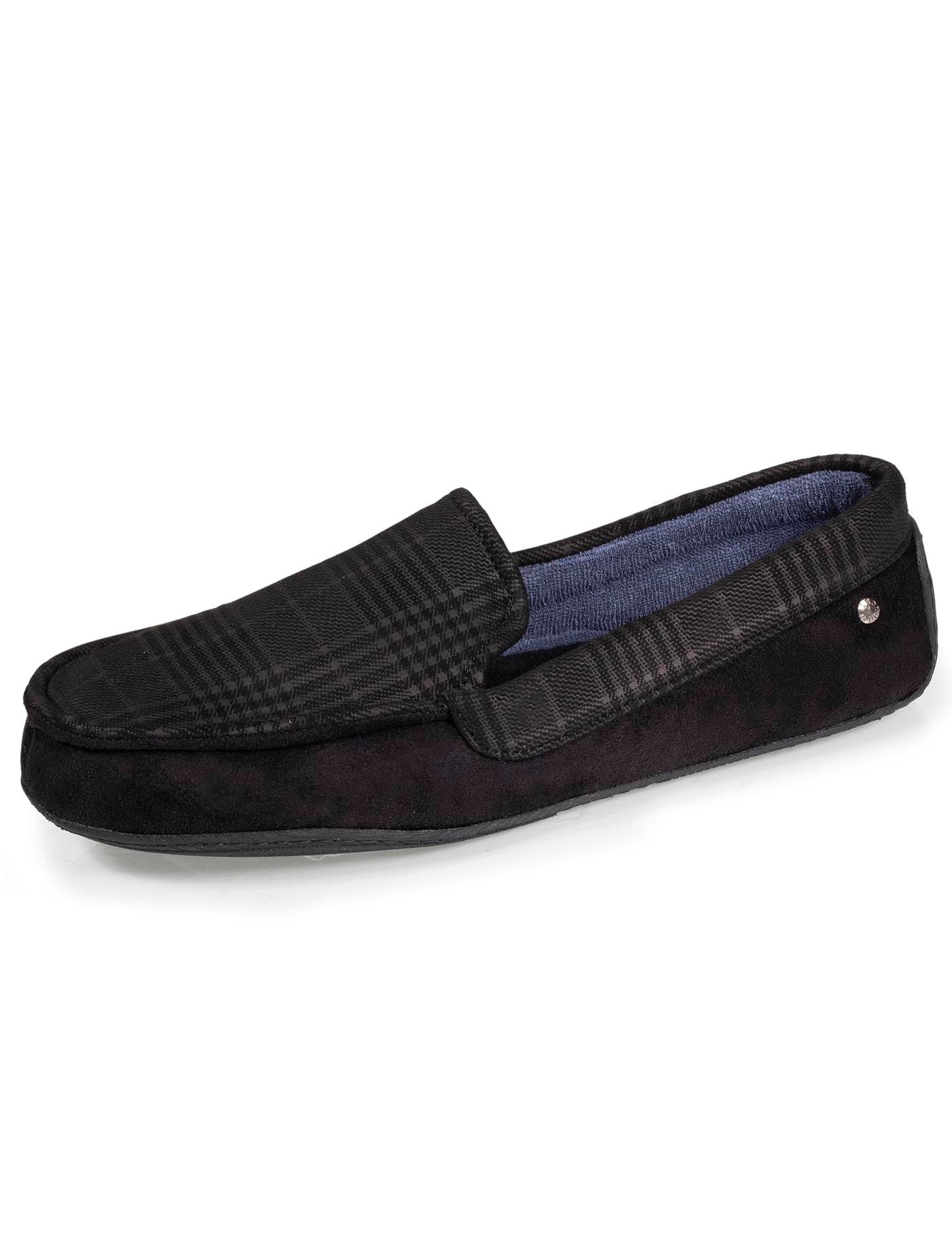 isotoner-chaussons-mocassins-homme-noir-tartan-semelle-gomme image 6