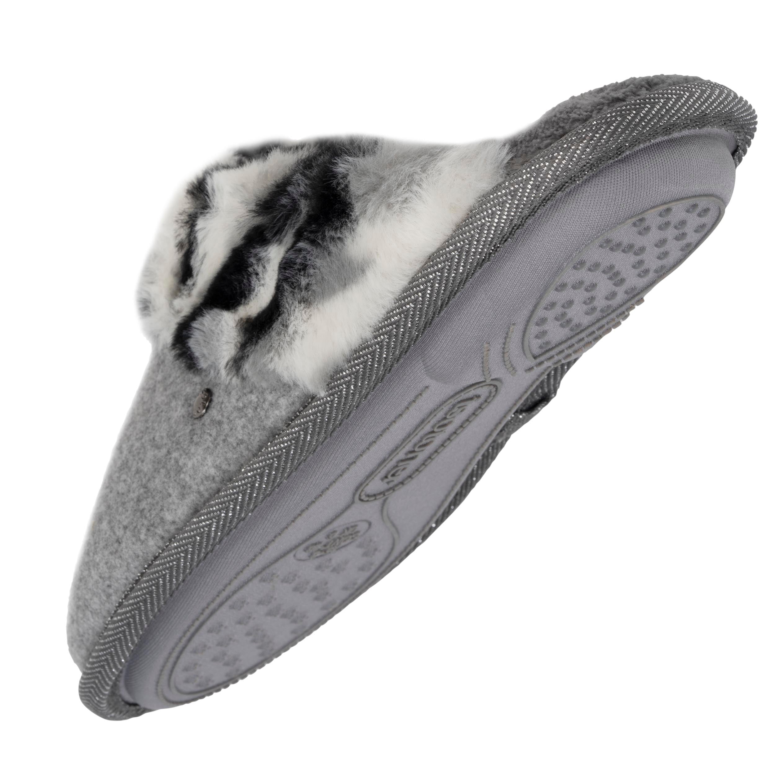 isotoner-chaussons-mules-femme-plates-chat-gris-feutrine-confort image 5