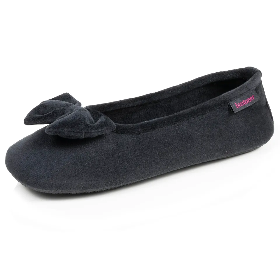 isotoner-chaussons-ballerines-femme-noir-int-rieur-carreaux-rouges image 1