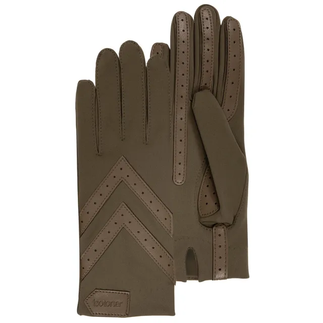isotoner-gants-femme-tissu-extensible-recycl-olive-tactile image 1