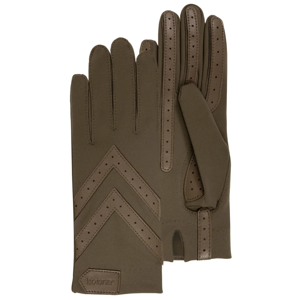 isotoner-gants-femme-tissu-extensible-recycl-olive-tactile image 1