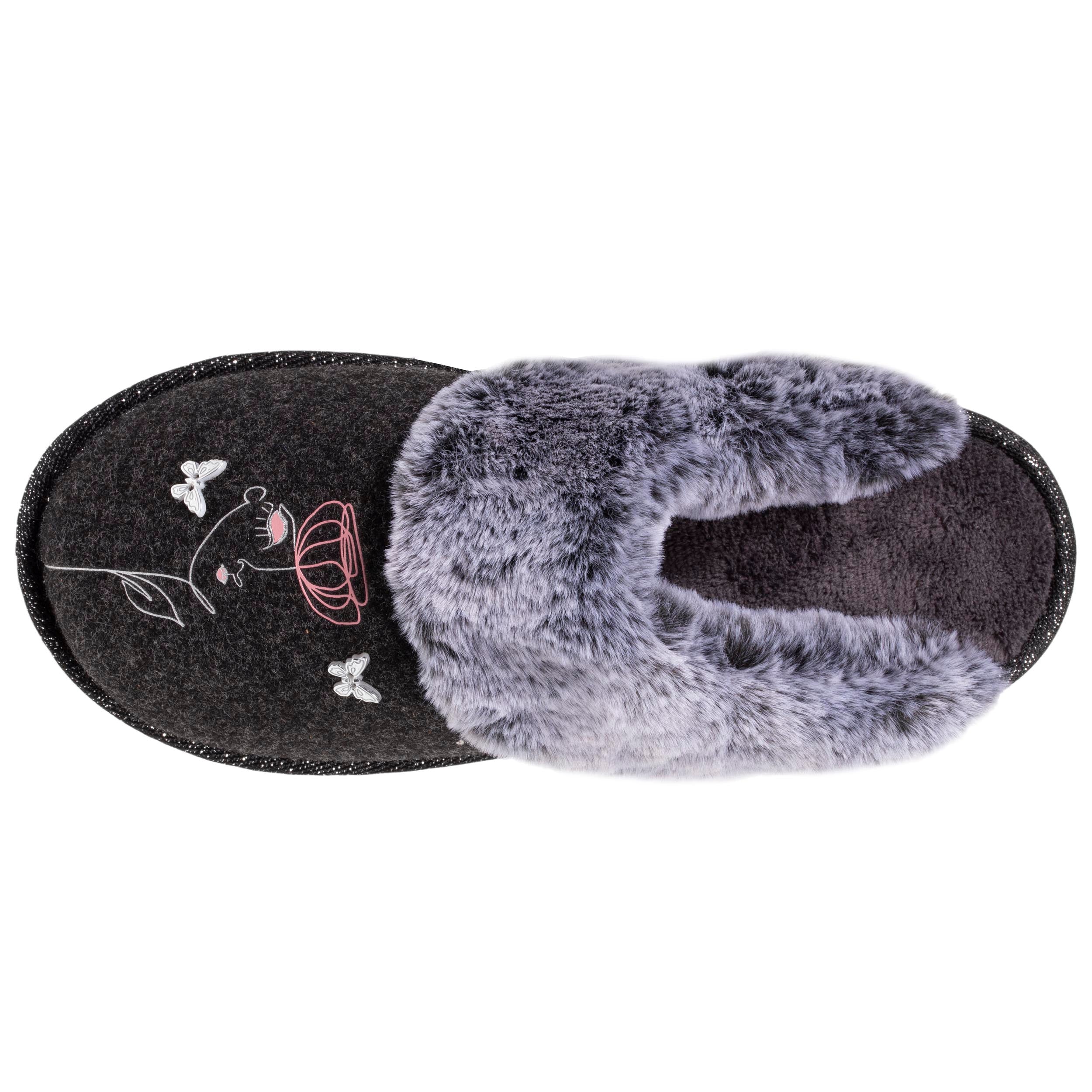 isotoner-mules-plates-femme-gris-dessin-feutrine-lavable image 2