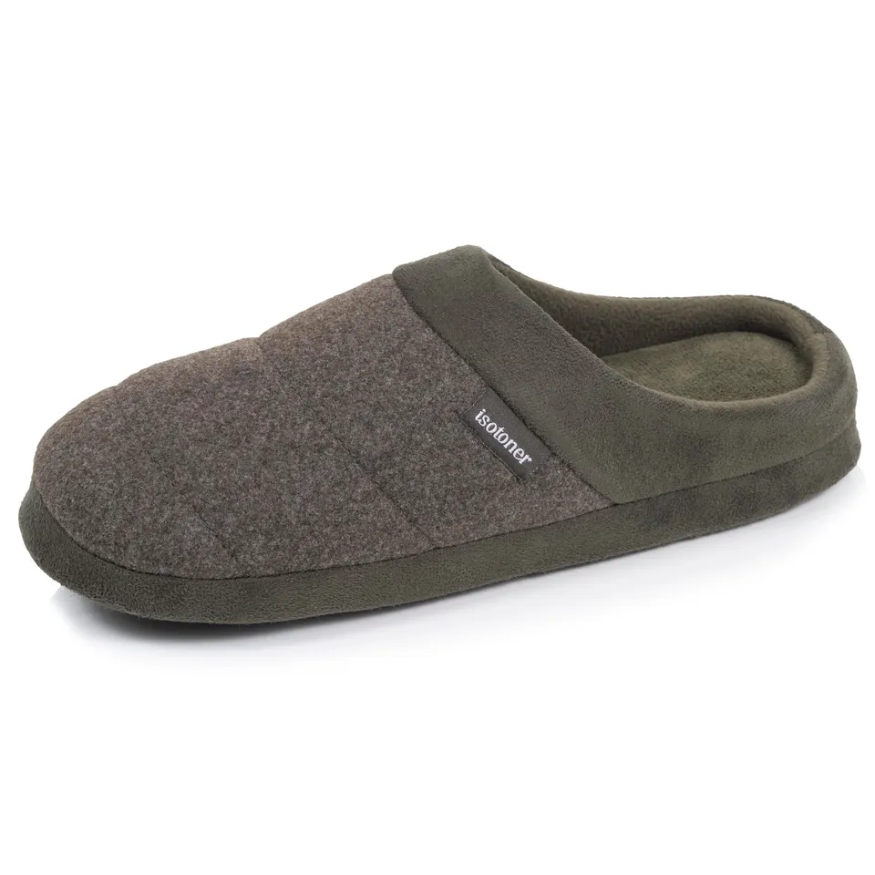 isotoner-chaussons-mules-homme-polaire-kaki-chin image 1