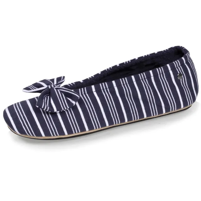 isotoner-chaussons-ballerines-femme-rayures-marines-coton-bio image 1