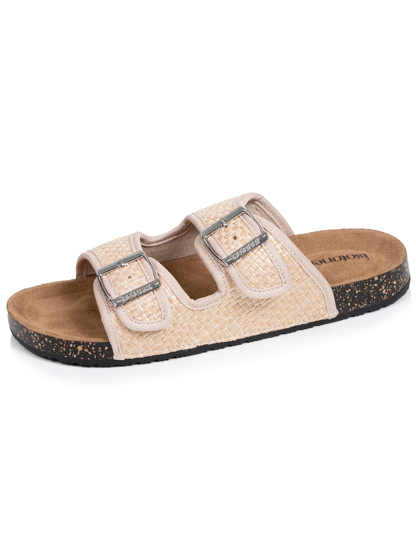 isotoner-mules-sandales-femme-double-bride-rafia-beige image 6