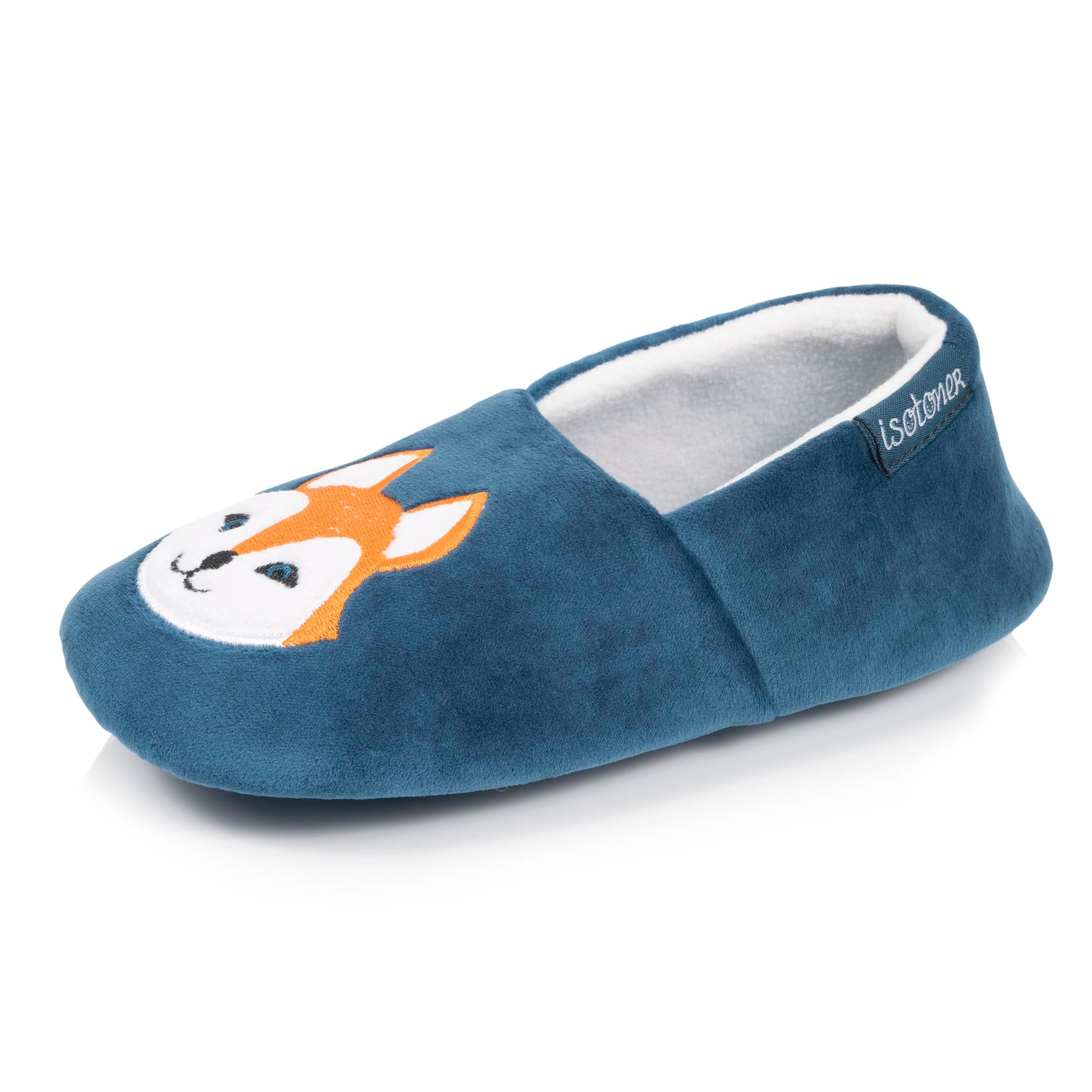 isotoner-chaussons-slippers-enfant-velours-renard-bleu image 1