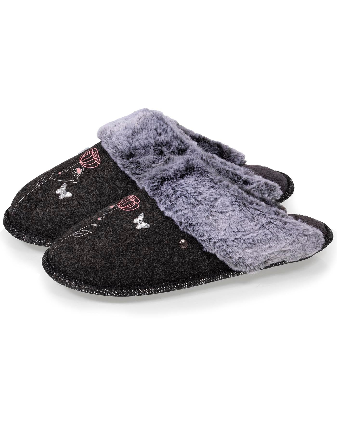 isotoner-mules-plates-femme-gris-dessin-feutrine-lavable image 6