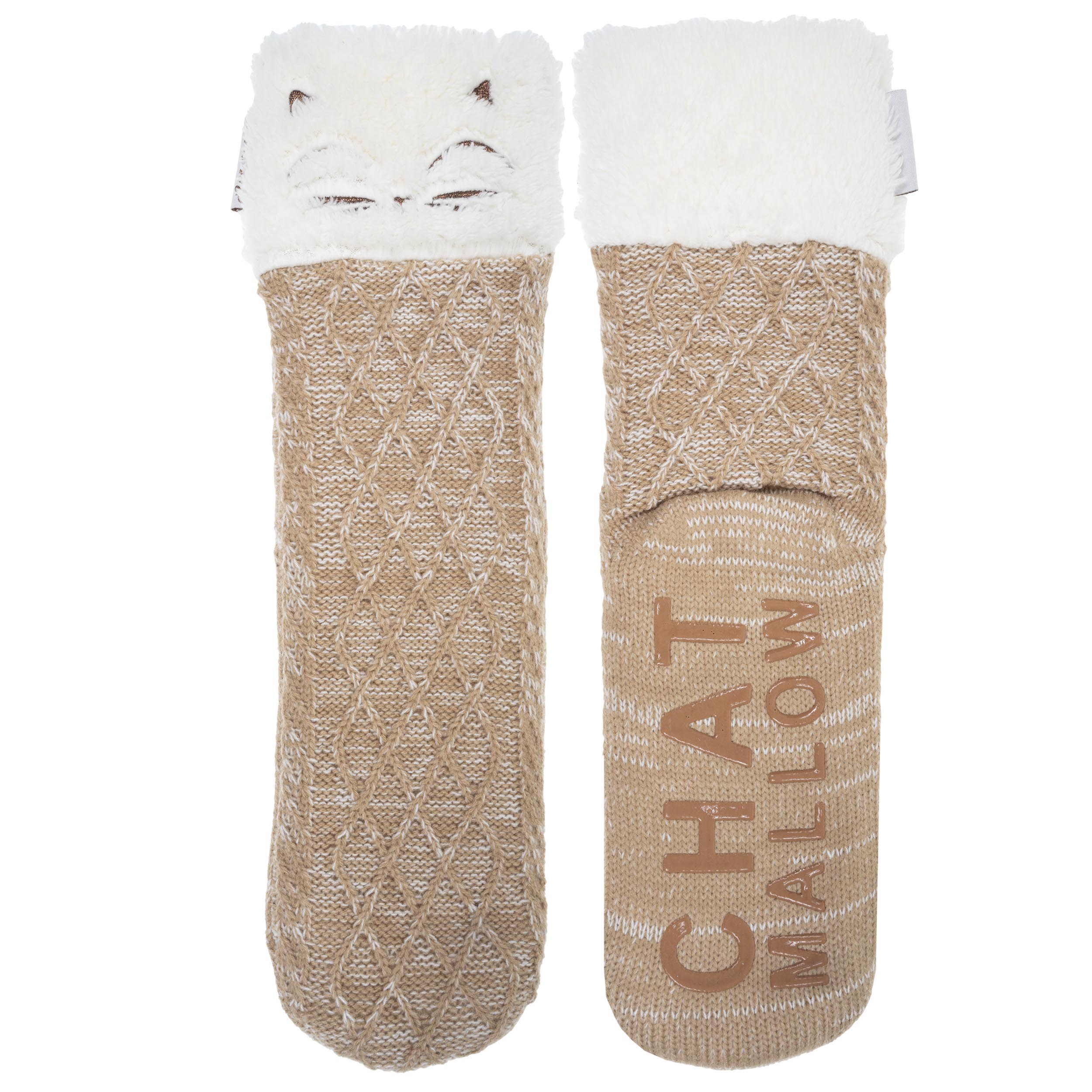 isotoner-chaussettes-fourr-es-femme-maille-chat-beige image 2