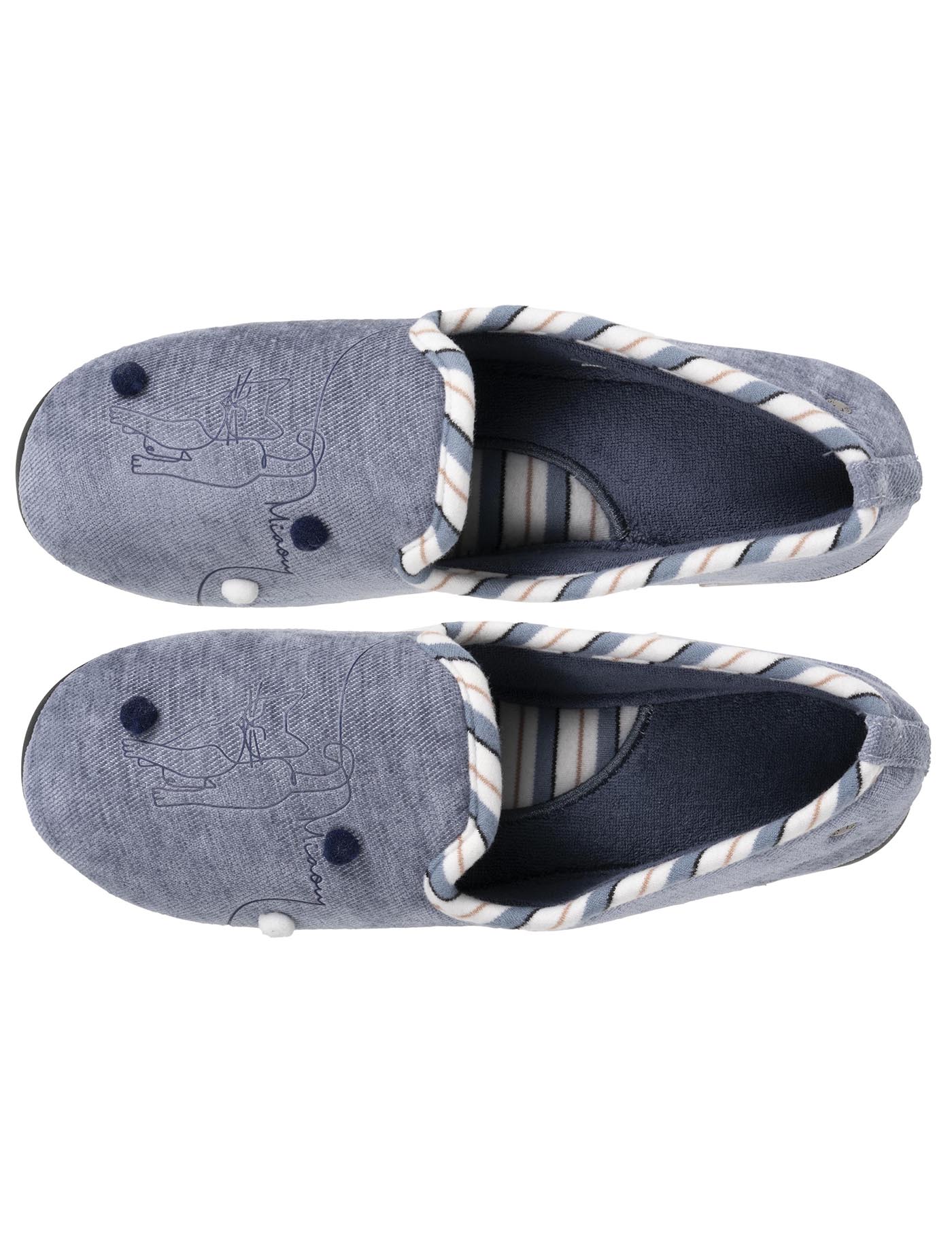 isotoner-chaussons-slippers-femme-bleu-denim-chat image 7