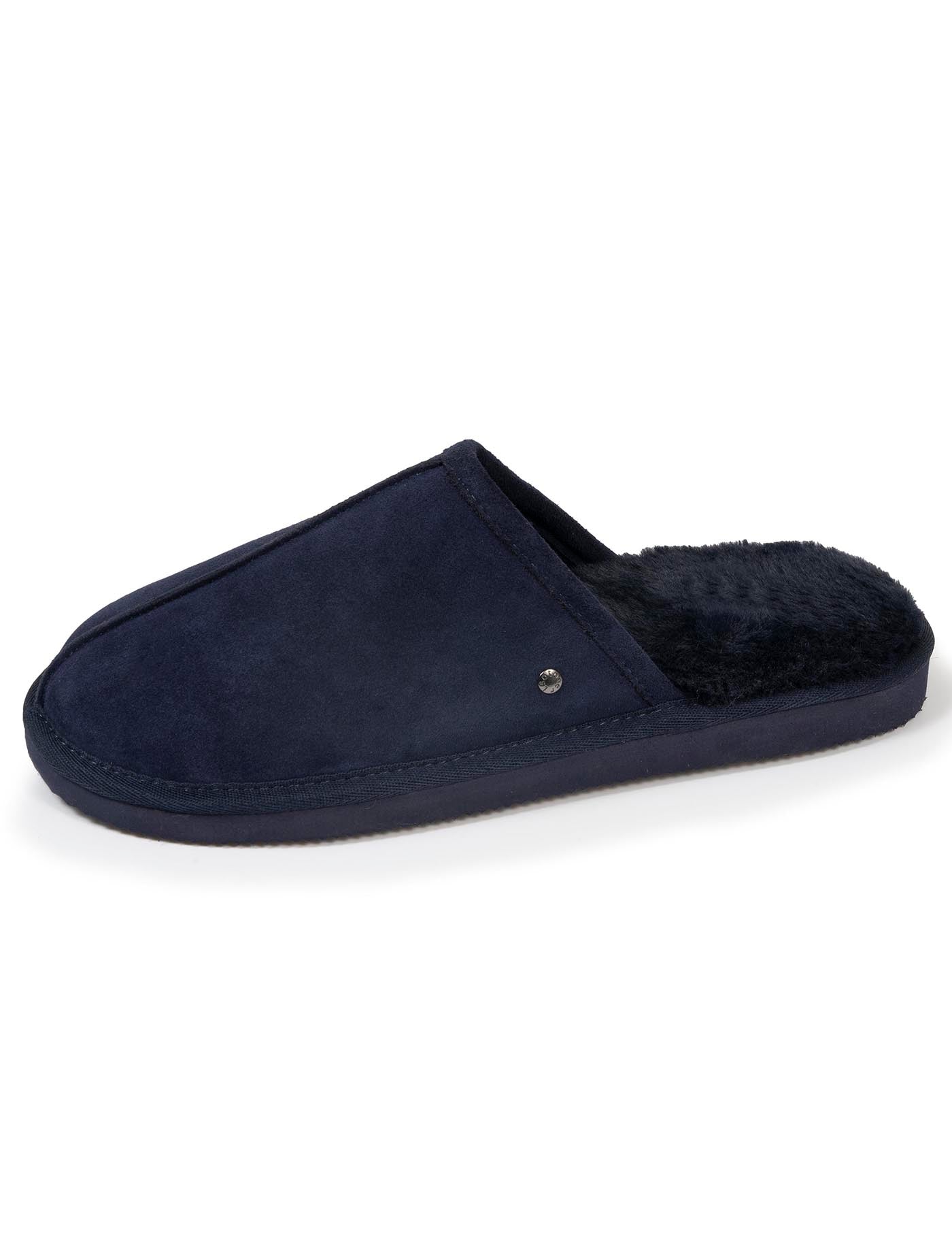 isotoner-chaussons-mules-homme-cuir-marine-fourr-es image 6