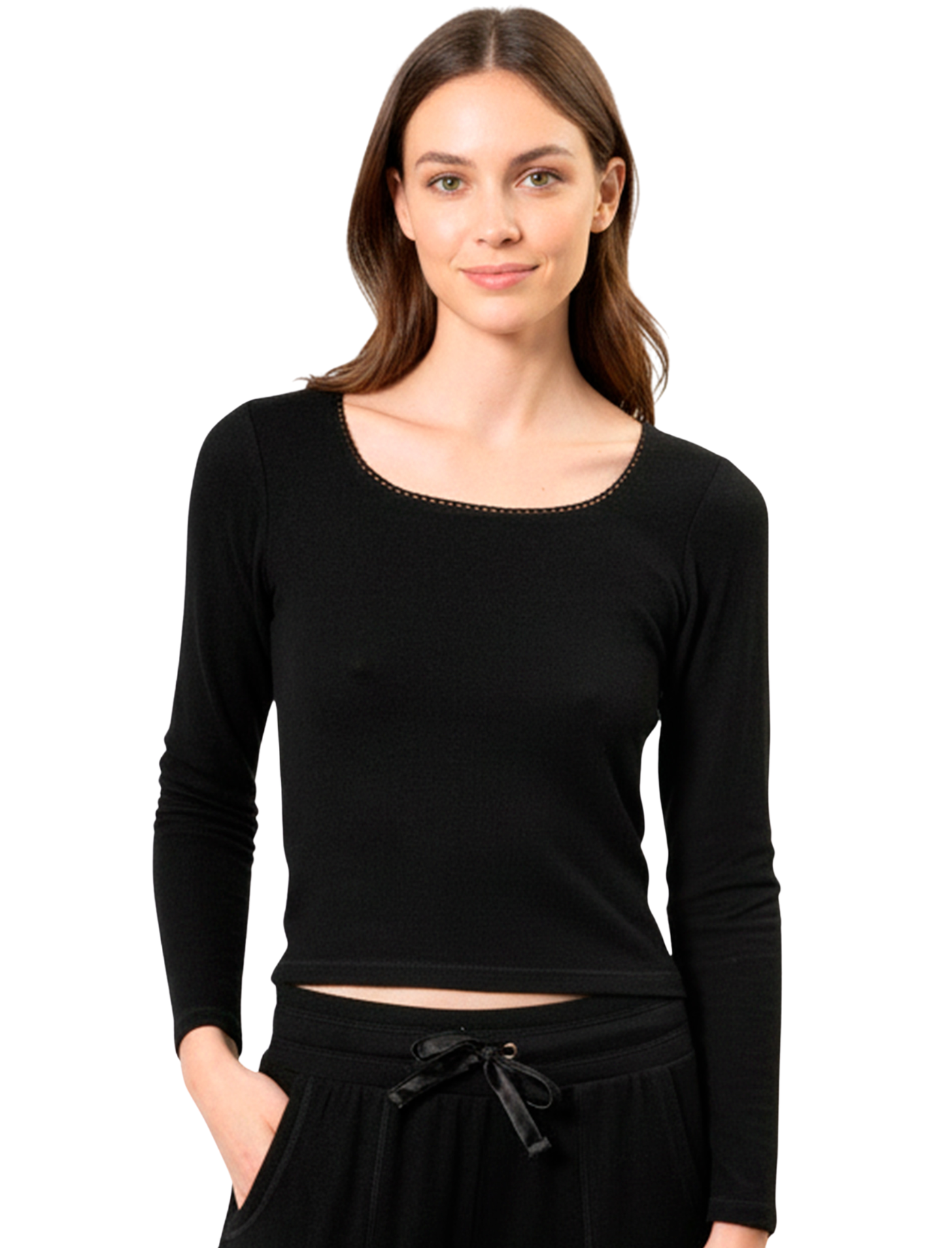 isotoner-t-shirt-femme-col-carr-noir image 6