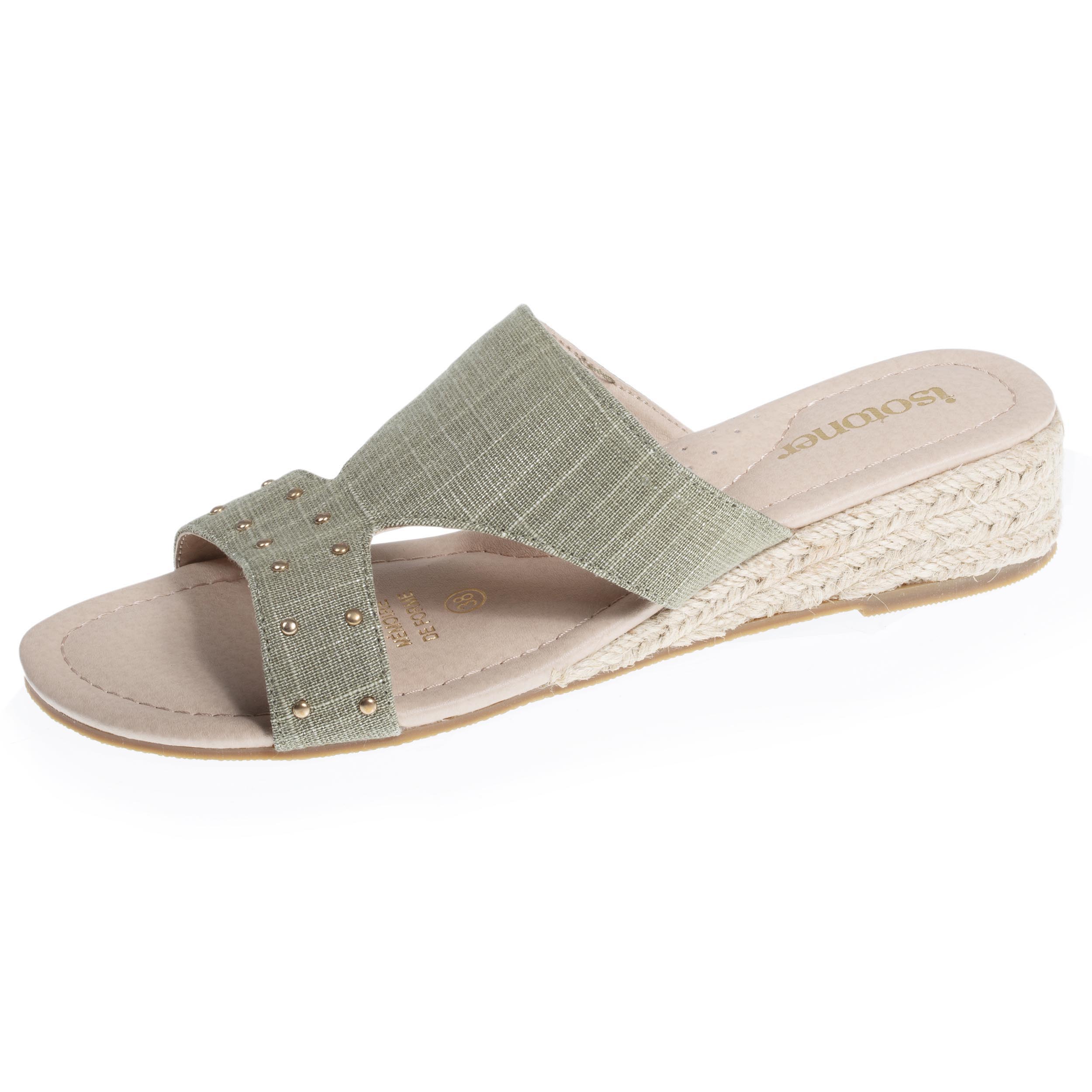 isotoner-mules-sandales-femme-clout-e-talon-corde-kaki image 1