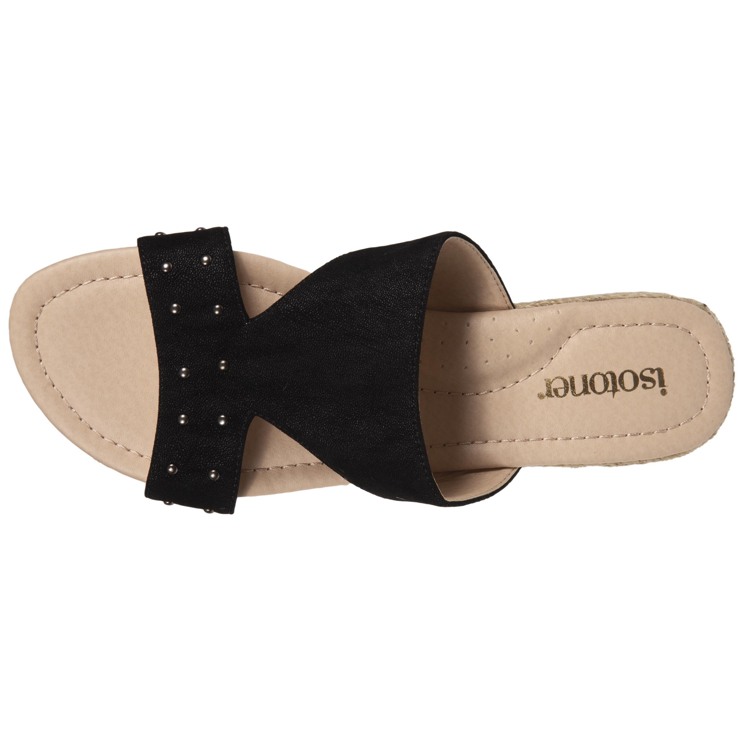 isotoner-mules-femme-talon-corde-effet-su-d-noir-m-moire-de-forme image 2