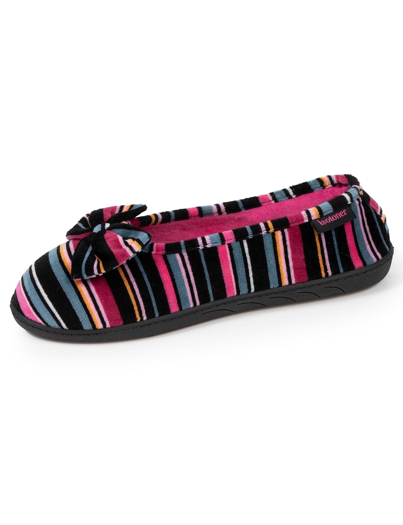 isotoner-chaussons-ballerines-femme-rayures-roses-m-moire-de-forme image 6