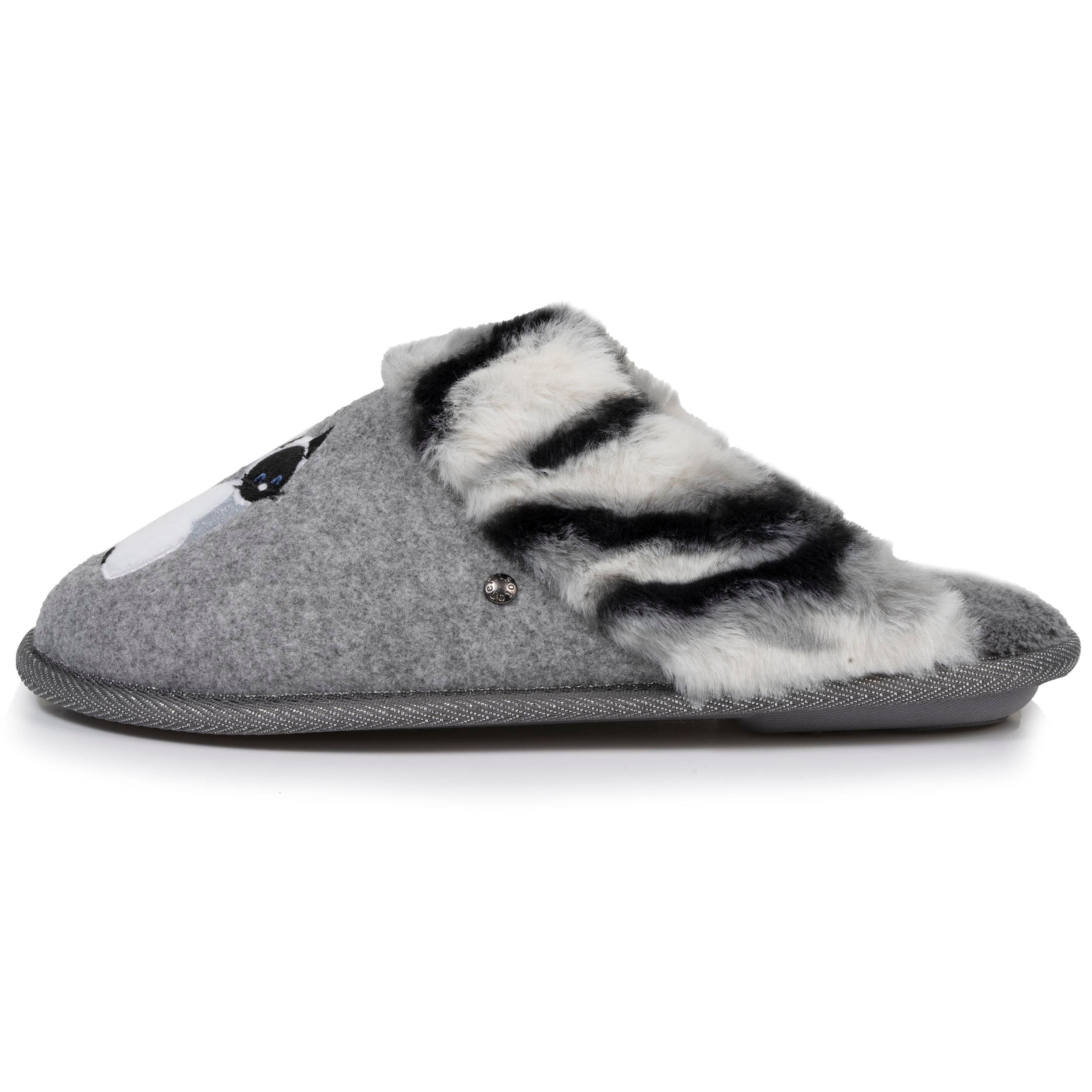 isotoner-chaussons-mules-femme-plates-chat-gris-feutrine-confort image 3