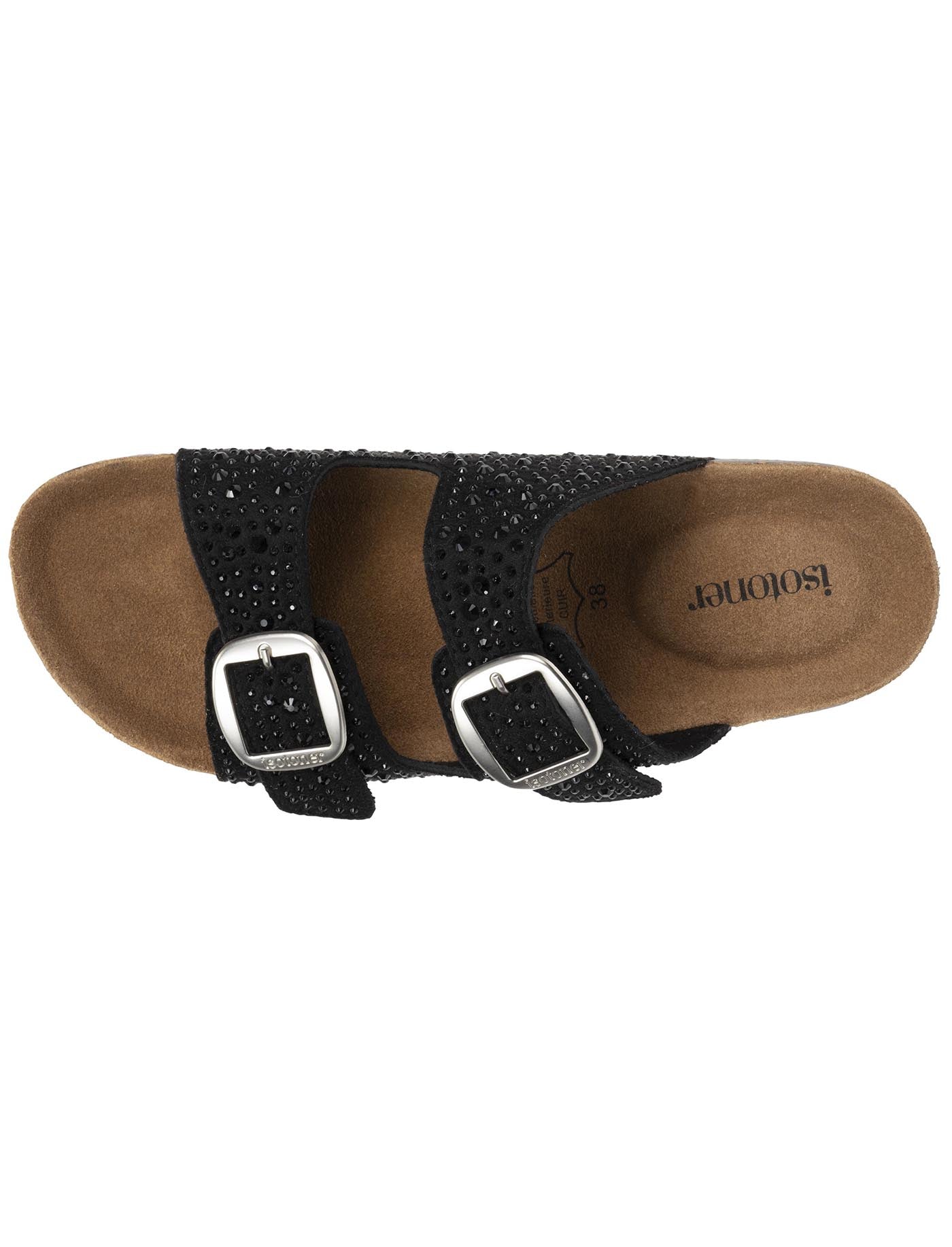 isotoner-mules-sandales-femme-double-bride-noir-strass image 7