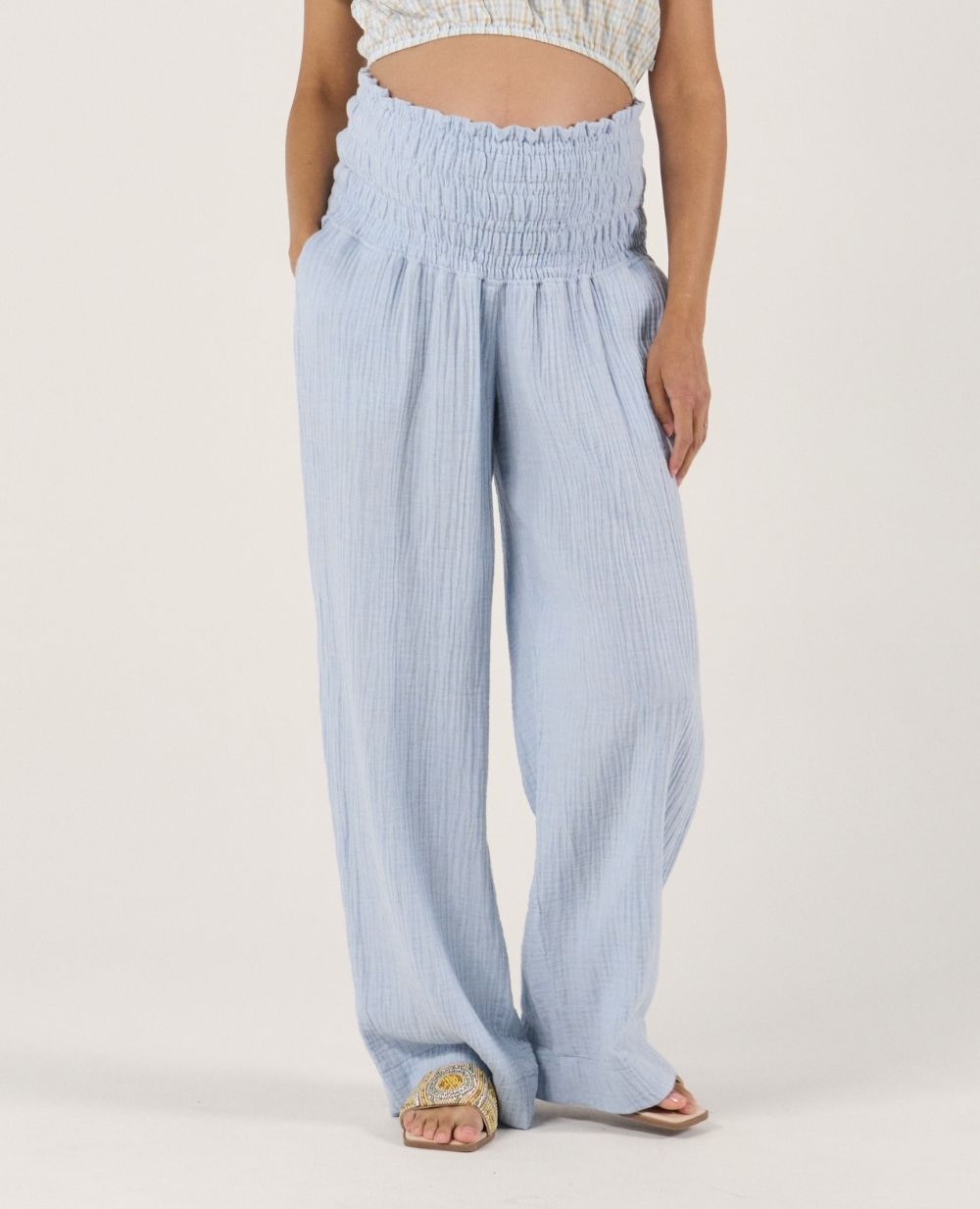cache-c-ur-pantalon-de-maternit-myriam-bleu-gaze-de-coton image 2