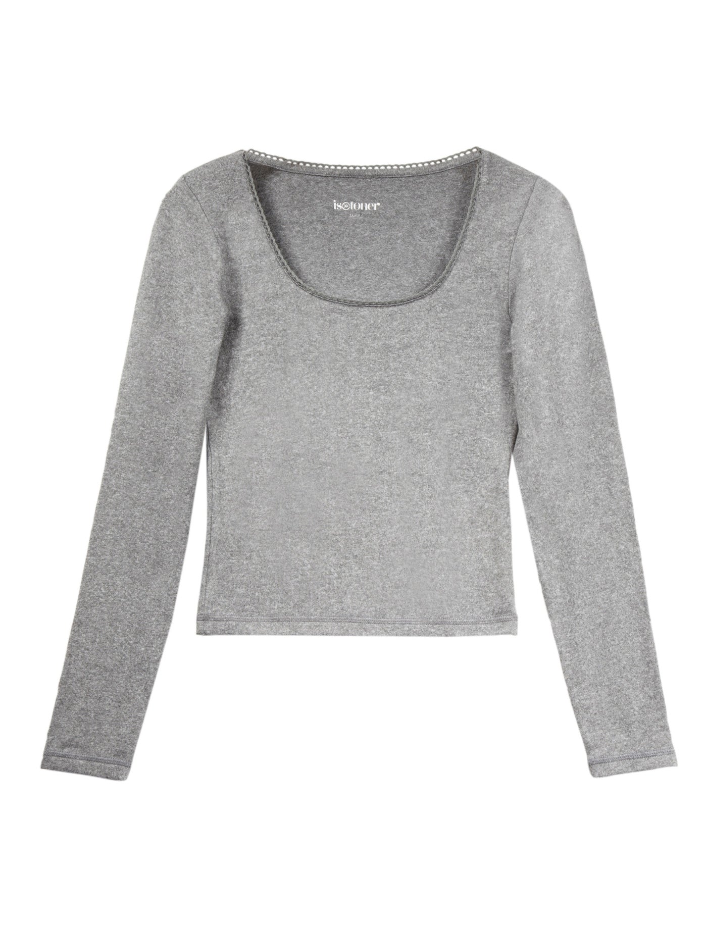 isotoner-t-shirt-col-carr-femme-gris-chin-dentelle image 4