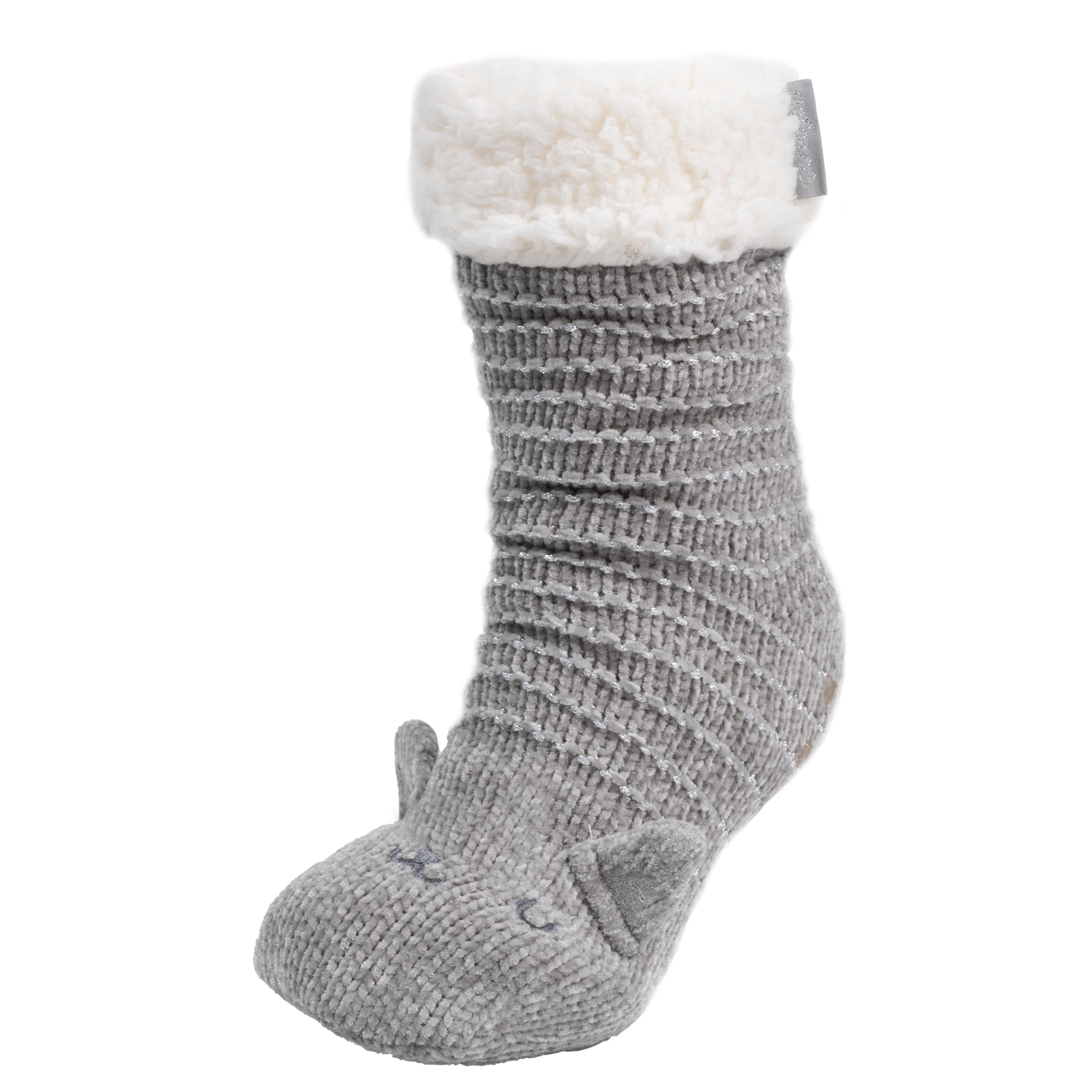 isotoner-chaussettes-fourr-es-femme-chat-gris-sherpa image 1