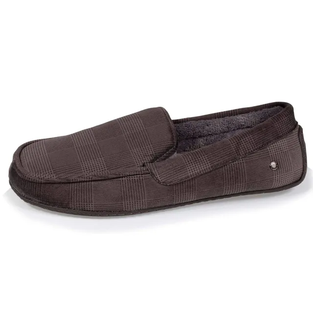 isotoner-chaussons-mocassins-homme-gris-carreaux-velours image 1