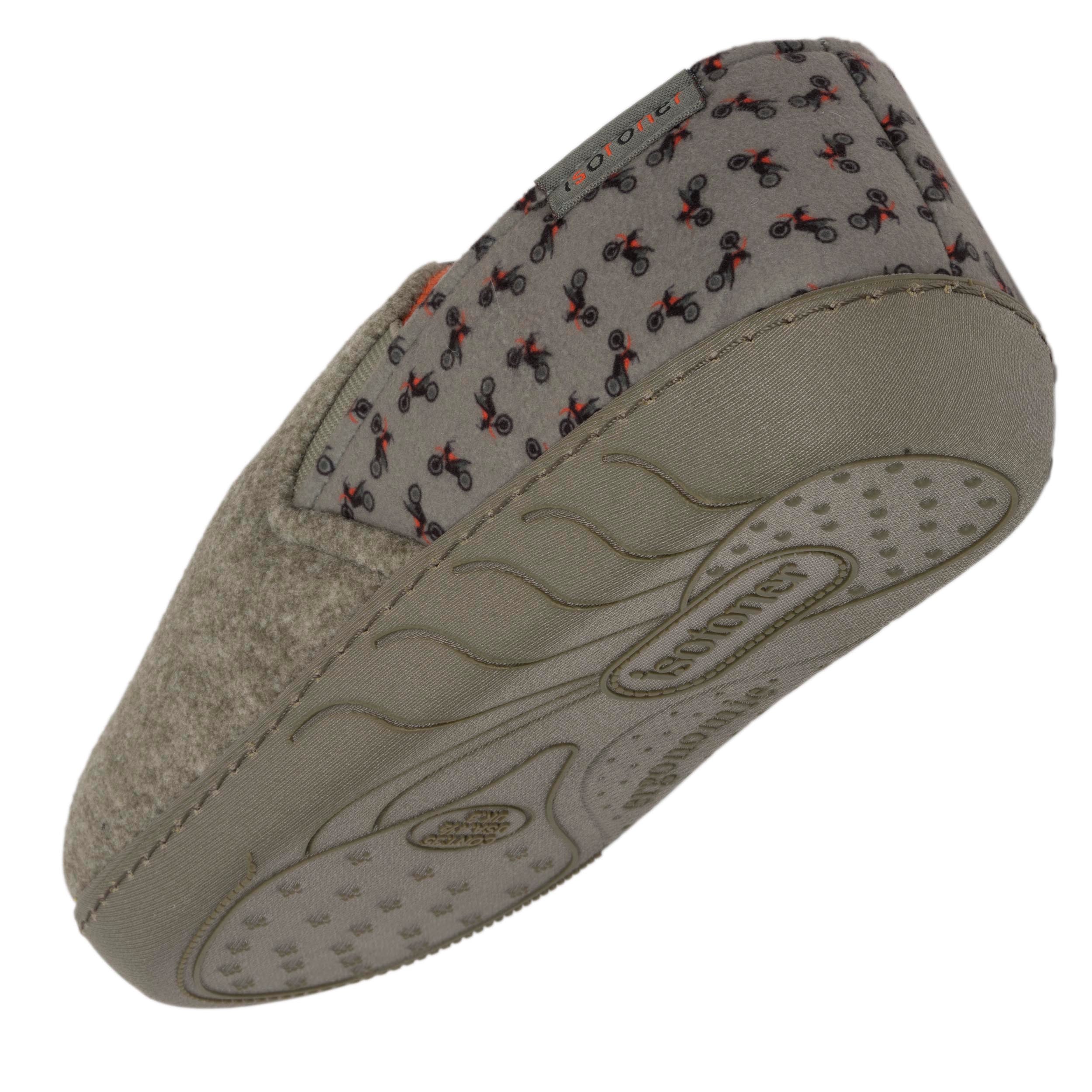 isotoner-chaussons-sans-g-nes-junior-motos-kaki-chin-semelle-gomme image 5