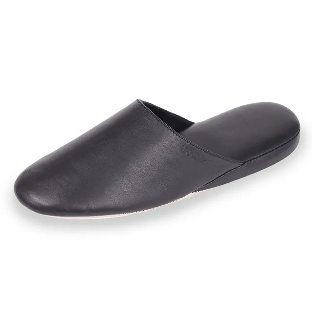 isotoner-chaussons-mules-cuir-homme-noir image 1