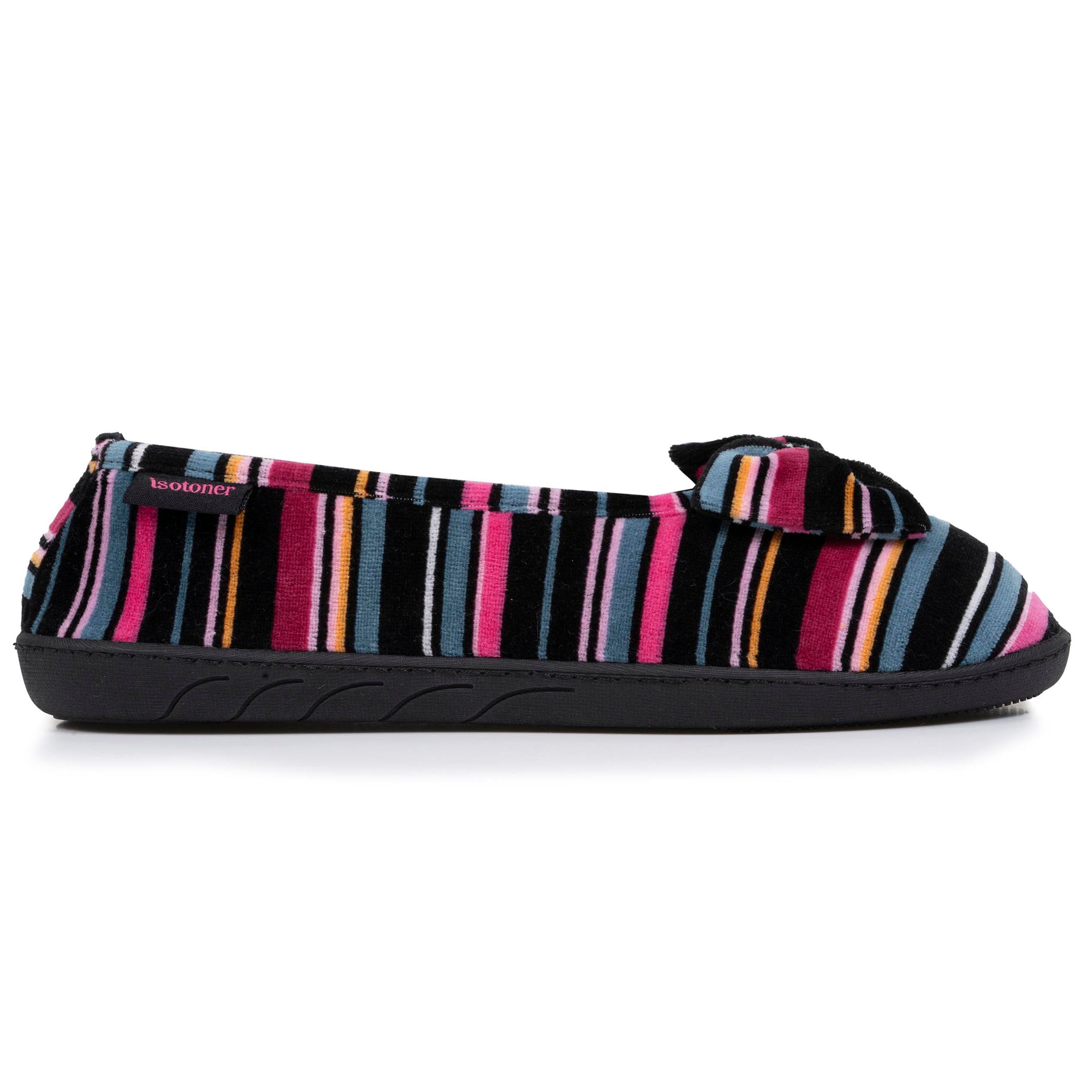 isotoner-chaussons-ballerines-femme-rayures-roses-m-moire-de-forme image 8