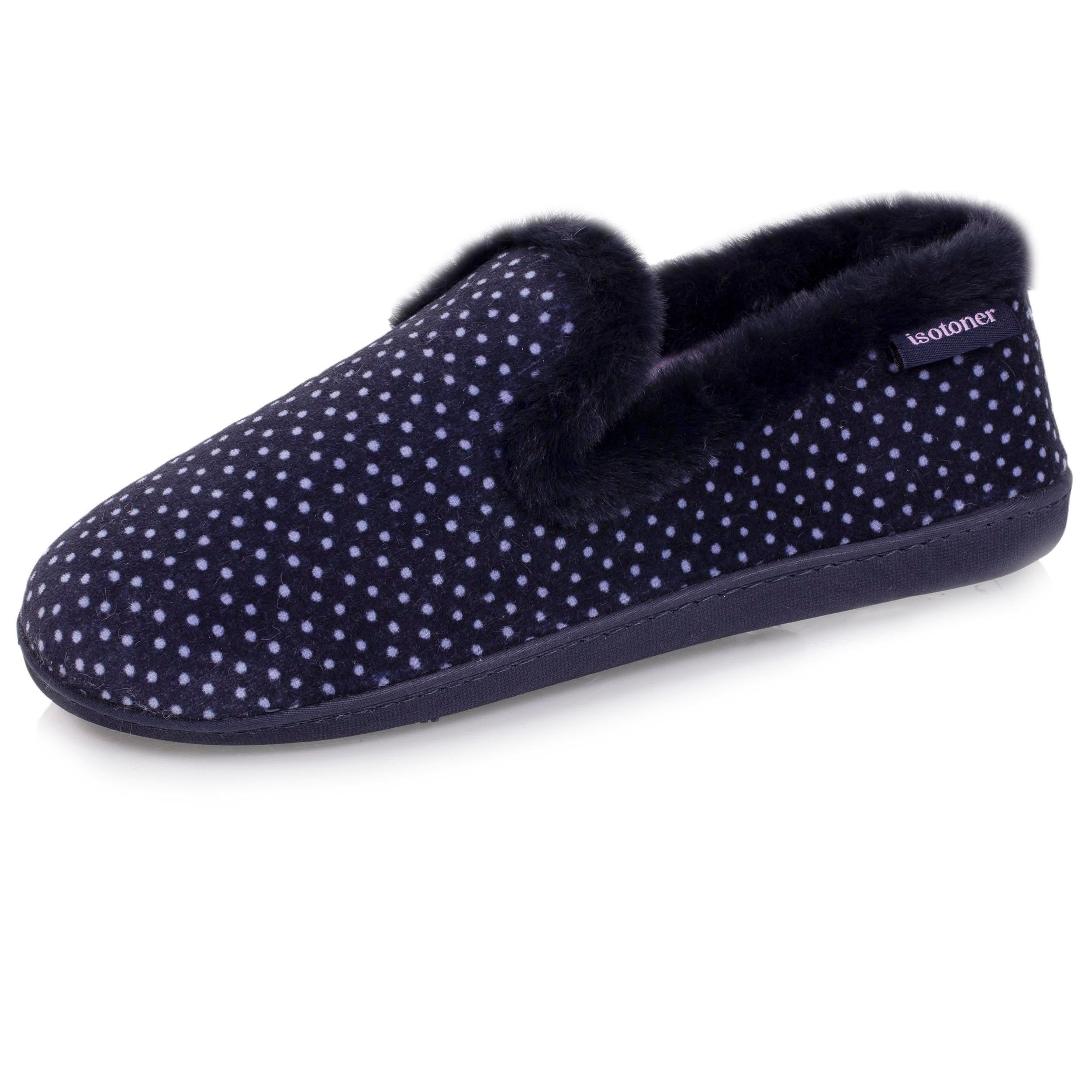 isotoner-chaussons-charentaises-femme-pois-marine-velours image 1