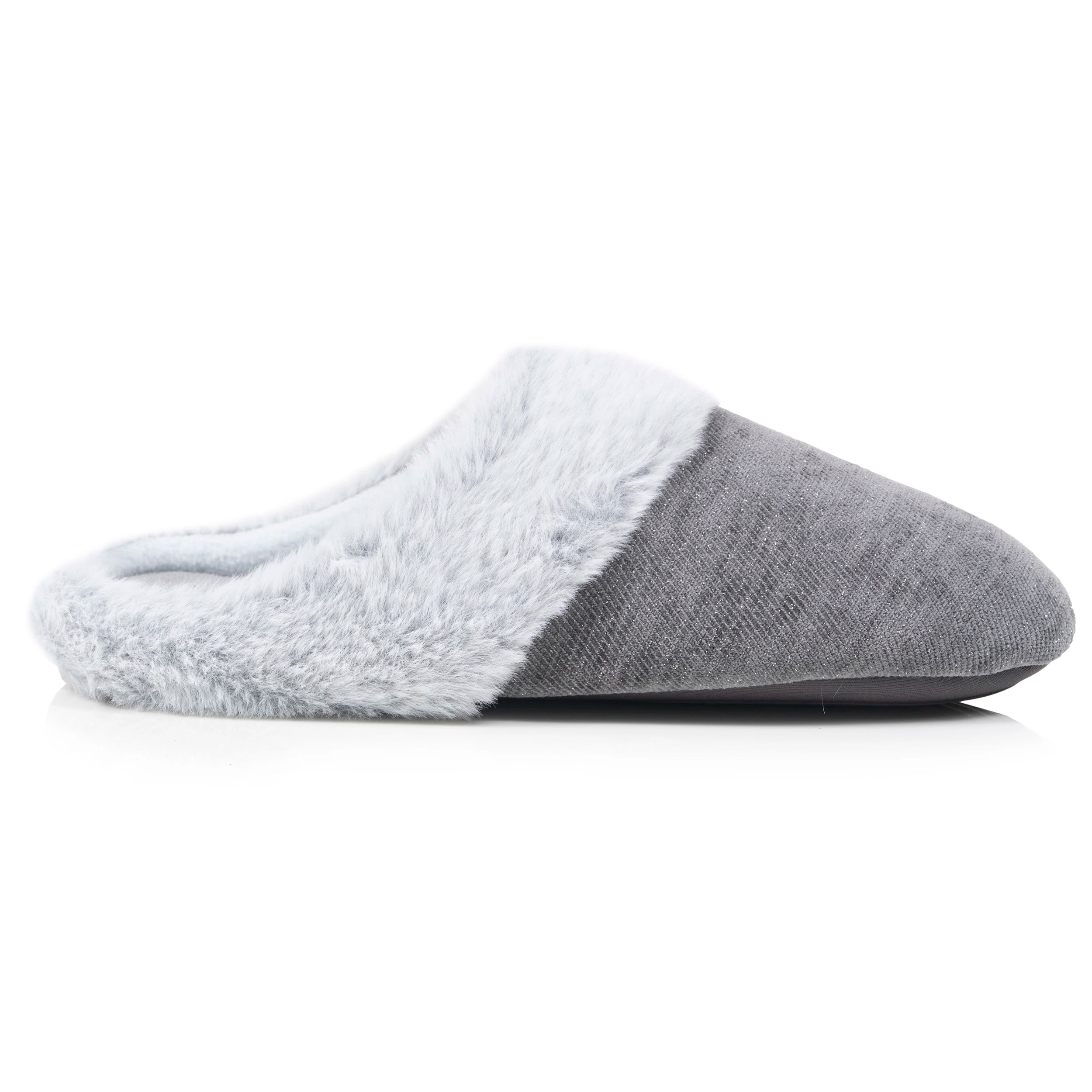 isotoner-chaussons-mules-femme-paillet-gris-fonc image 8